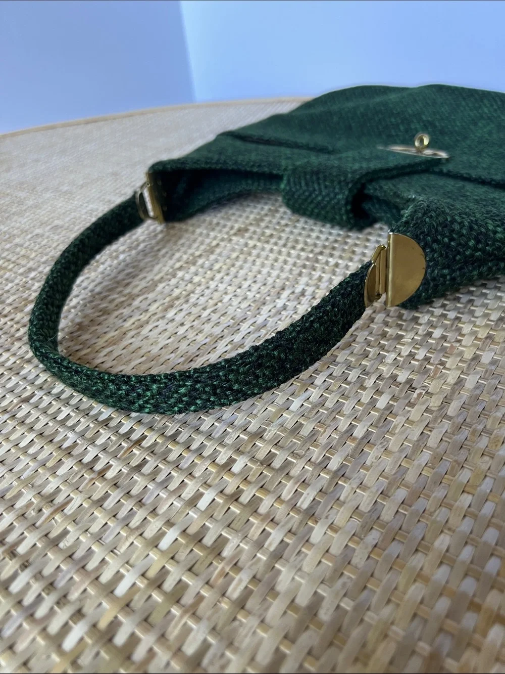 Vintage 70s Tweed Crown Lewis Handbags Hobo Bag green black Corporate goth Retro